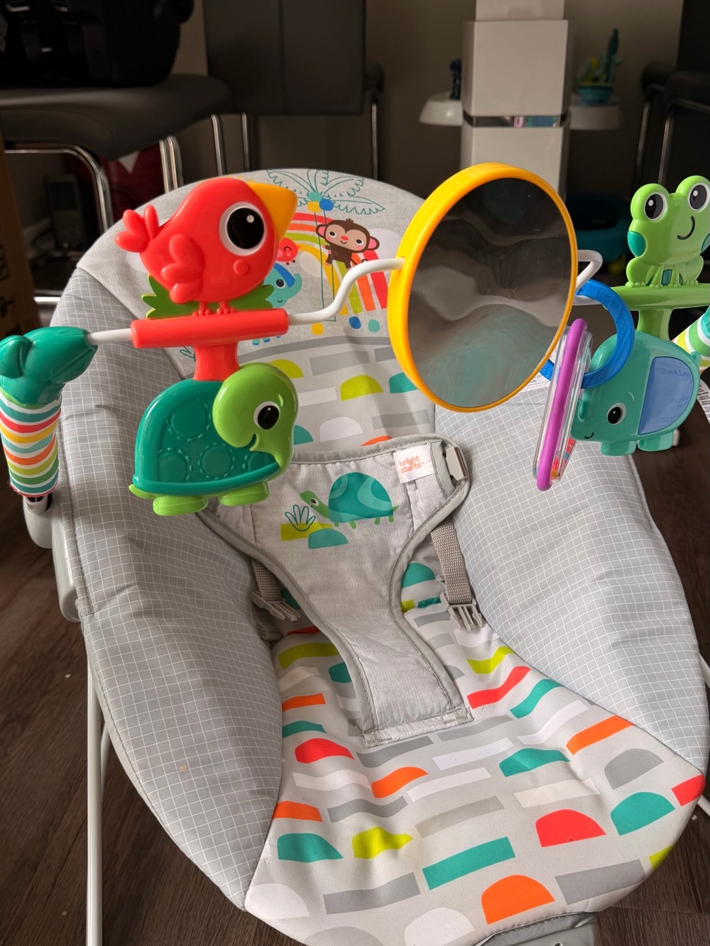 Fisher-Price Bright Red Bird & Green Turtle Activity Toy Bar with Yellow Mirror